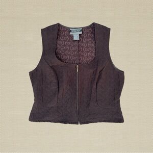 Vintage 90s Y2K Nouveaux Chocolate Brown Paisley Grunge Quilted Zippered Vest